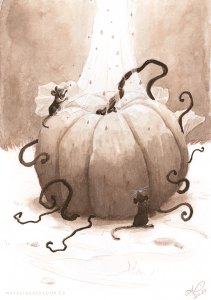 Cinderella’s pumpkin surrounded by mice