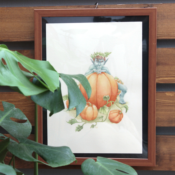 Pumpkin goblin illustration framed (frame not included)