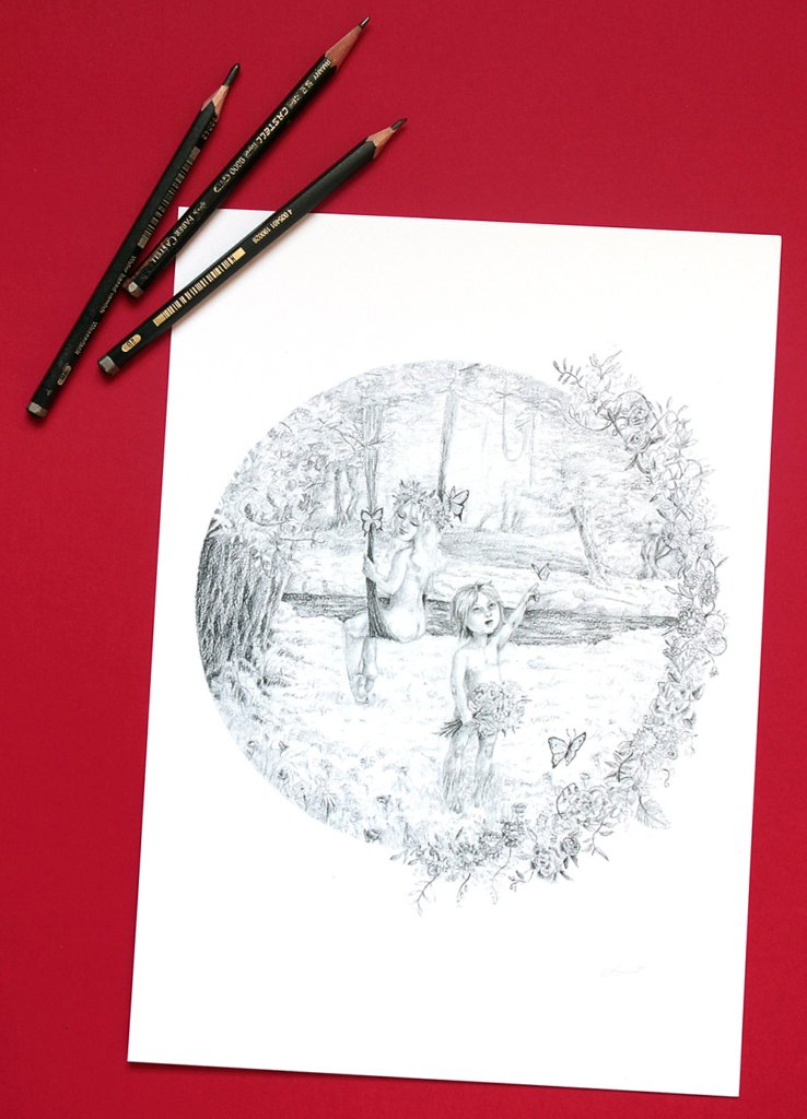 Spring pencil illustration print detail